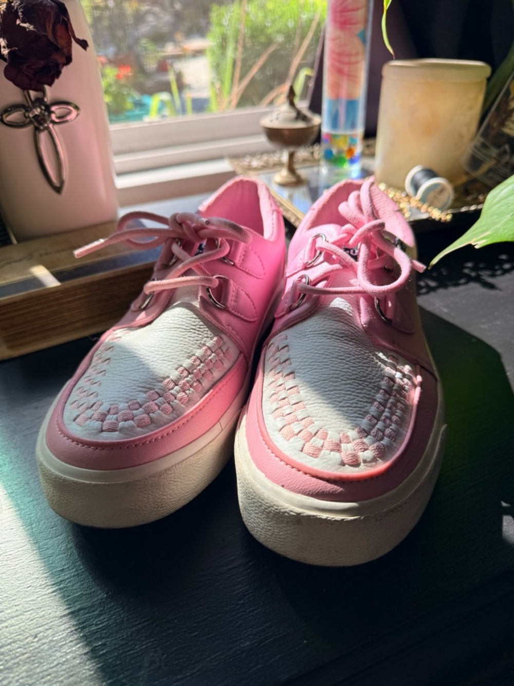 Women’s Pink Lace-Up Woven Detail Sneakers